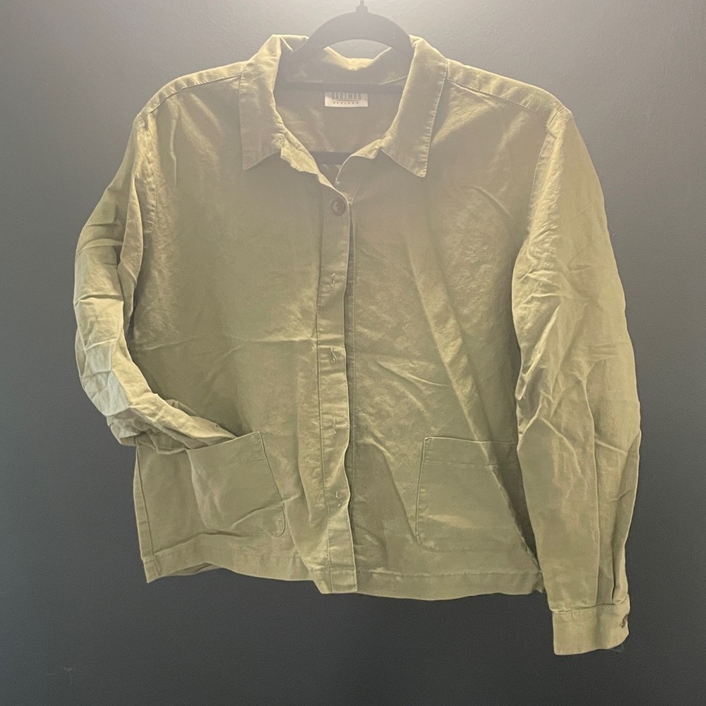 Women's Olive Button Down Linen Shirt